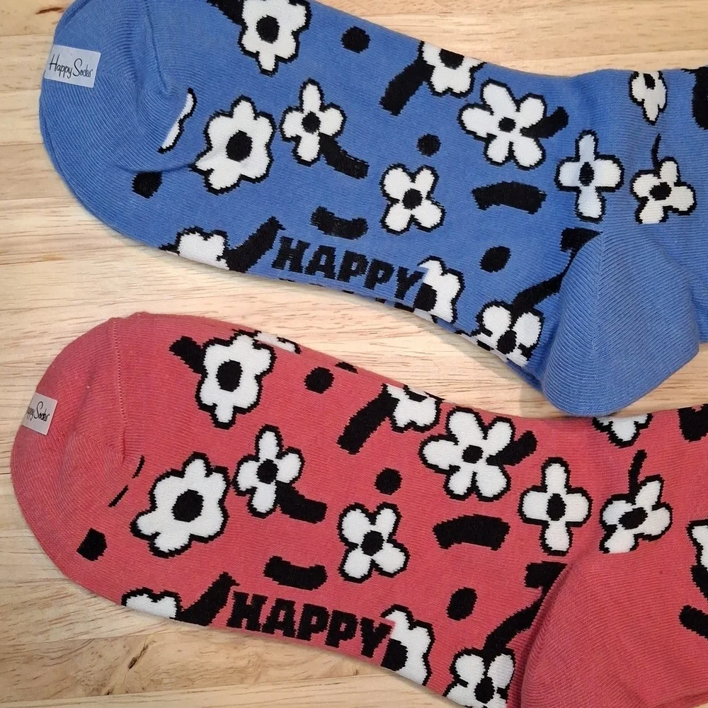 Happy Socks Crew Sock Bundle- Blue & Pink Floral Pattern